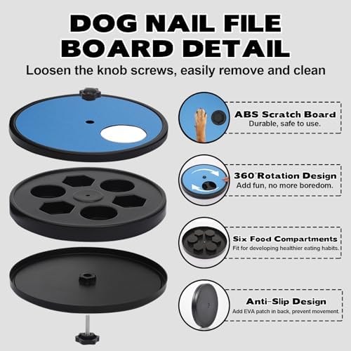 Rislobx Dog Nail Scratch Board, 3 in 1 Rotatable Round Dog Scratch Board with Food Storage Compartment Box Nail Grinder Claw Care, Stress-Free Pad (Blue)