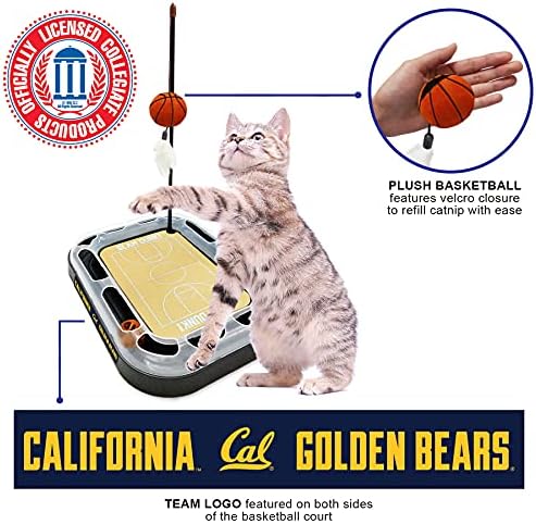 Cat Scratch Toy NCAA CALIFORNIA BERKELEY Golden Bears REVERSIBLE Basketball Court Felt/Cardboard Cat Scratcher. Interactive Cat Ball Bell. 6-in-1 CAT TOY: Cat Wand Poll, CATNIP-FILLED Plush Basketball