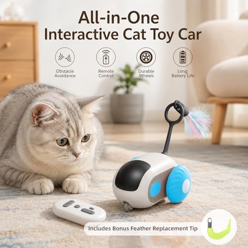 Remote Control Mouse Cat Toy, Smart Interactive Moving Cat Toy Car with Obstacle Avoid, USB Rechargeable Electric Kitten Exercise Toy for Indoor Cats（Blue）