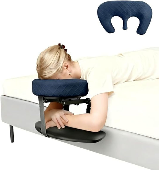 Massage Headrest for Bed, Adjustable Massage Face Cradle at Home, Portable Massage Table Kit for Sleeping Mattress, Face Down Pillow After Eye Surgery (Blue, with Armrest Shelf & Breast Pillow)