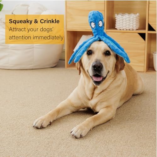 CPYOSN 2 Pack Octopus Dog Toys, No Stuffing Squeaky Crinkle Plush Chew Toys