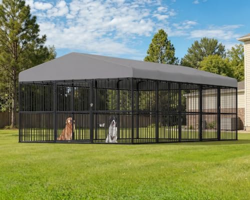 Jocisland 10X16X6.4 FT Outdoor Dog Kennel, 2 Doors, Waterproof Roof