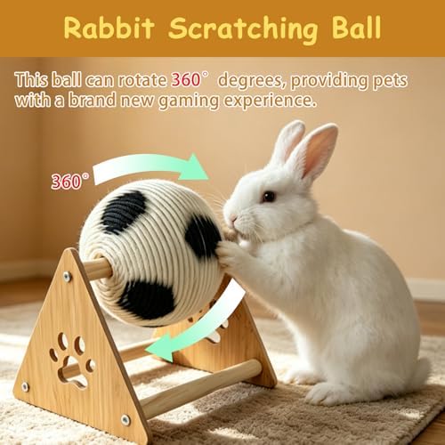 kathson Rabbit Scratching Toy,Sisal Rabbit Scratcher Rotating Activity Ball