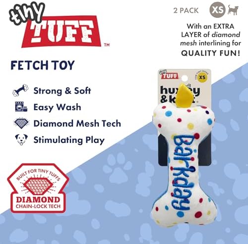 Huxley & Kent Tiny Tuff Plush Dog Toy, It's My Barkday Bone