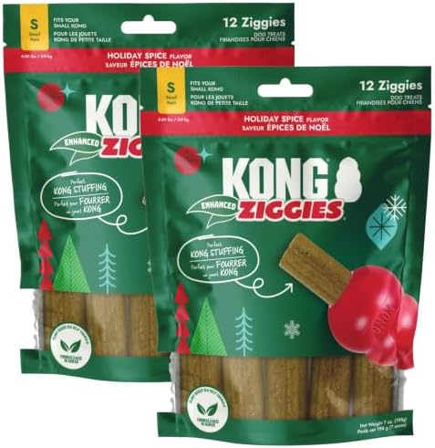 KONG Ziggies (Small, Holiday Spice) Dog Treats 2 Pack - Teeth Cleaning Dog Treats for Puppies, Long-Lasting Chews, Works Classic Rubber Toys