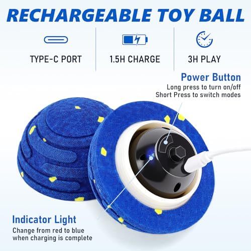 Remote Control Dog Toy Ball, Interactive Self Bouncing E-TPU Ball with 3 Modes (Bounce/Roll), Rechargeable Auto Moving Toy for Small Medium Large Dogs, Keeps Them Busy, BLU&YLW