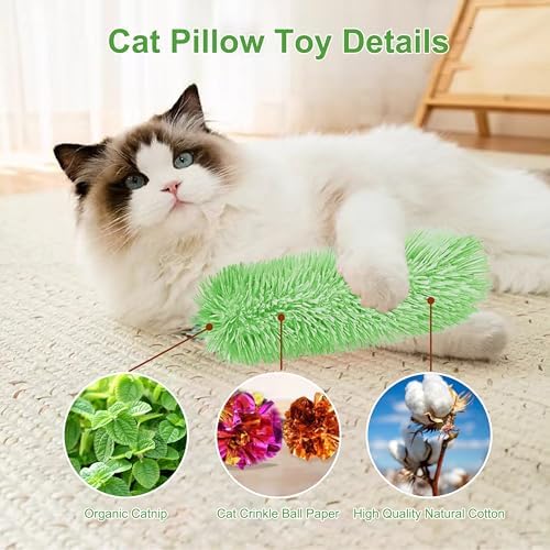 Rishoesu 3 Pcs Interactive Cat Toys Cat Pillows, Soft and Durable Crinkle Sound Catnip Toys, for Indoor Cats Funny Kitten Toys Exercise