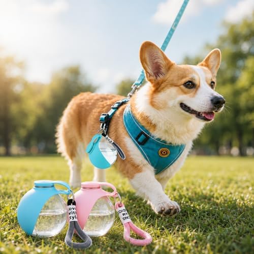 2 in 1 Portable Dog Water Bottle Tumbler, 10oz Stainless Steel (Pink)