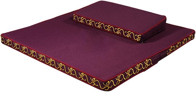 Portable Foldable Meditation Cushion Mat Set with Washable Cotton Linen Cover, Larger Thick Yoga Mat Bolster Floor Pillows Seating for Adults Meditation Accessories purple-60CM