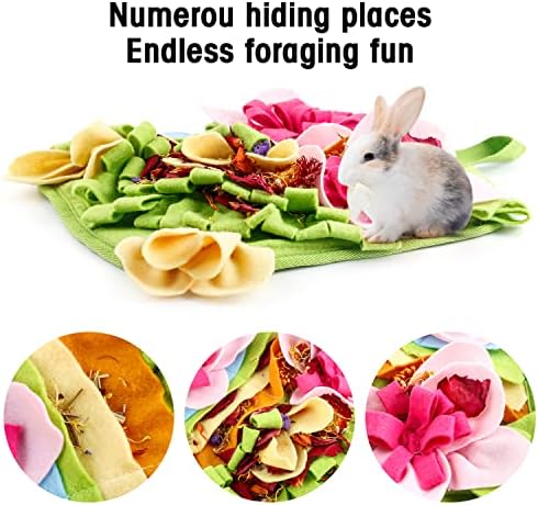 Rabbit Foraging Mat, 11.8" X 11.8" Interactive Feeding Game, Machine Washable Felt Fabric Pet Foraging Mat for Rabbits, Guinea Pigs, Hamsters, and Small Animals Anti Slip Feeding Mat Treat Dispenser