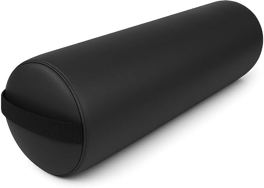 Round Massage Bolster Pillow 24 x 6 Inch – Full Cylinder Support Cushion with PU Leather Cover & Carry Handle – for Massage Table, Yoga, Physical Therapy & Spa Use