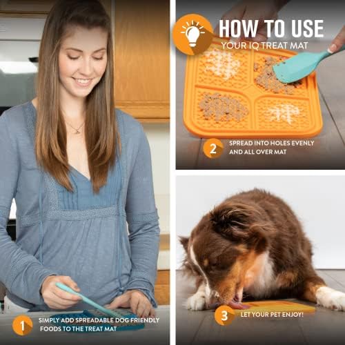 Hyper Pet IQ Treat Dog Slow Feeder & Cat Slow Feeder Used for Eating of Meals or Treats for Better Digestion (Enrichment lick mat Made in the USA - Large Orange Lick Pad Easy to Clean)