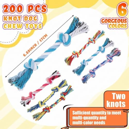 RoundFunny 100 Pcs Knot Rope Dog Toys Multi Color