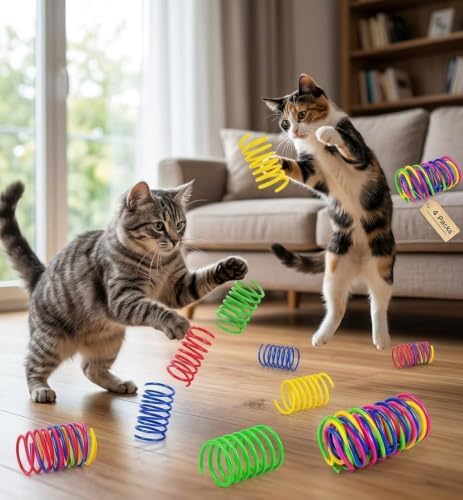 Cat Toys for Indoor Cats Cat Spring Toys 4 Packs Colorful Interactive Cat Toys for Indoor Cats Swatting Accessories for Cat Nail File Box