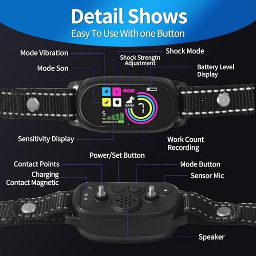 Dog Bark Collar, Bark Collar for Small Medium Large Dogs, Smart AI Dual Recognition Anti Bark Collar, Rechargeable Automatic Stop Dog Barking Collars with 3 Adjustable Shock Modes Activated