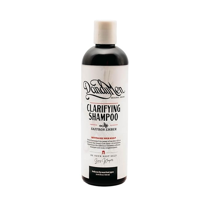 DandyMen Tea Tree Clarifying Shampoo | Deep Cleanse and Scalp Health with Aloe Vera & Tea Tree Oil | 11.83 oz (Saffron Ember)