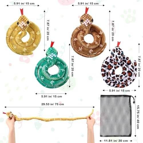4 Pack Christmas Catnip Cat Toys, Snake Shape
