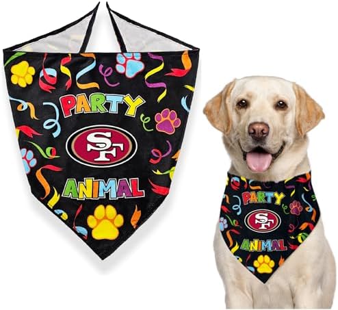 NFL San Francisco 49ers Pet Birthday Bandana, NFL Dog Birthday Party Set and Costume, Licensed Dog & Cat Birthday Party Scarf, Football Team Pet Outfit, Puppy Bday Accessory, Size Large/X-Large