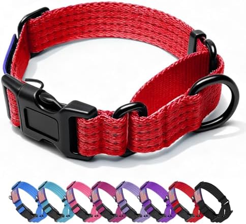 Martingale Dog Collar Reflective NO Pull with USA Flag, M,Red