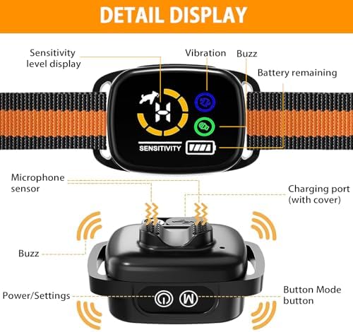 Humane Bark Collar for Small Medium Dogs, No Shock Anti Barking Collar with Smart Chip, 3 Training Modes (Beep & Vibration), IP67 Waterproof Rechargeable Stop Barking Device, 8-65 lbs