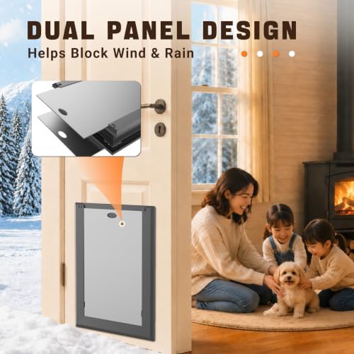 Medium Dog Door for Exterior Doors, Heavy Duty Aluminum Dog Door, Extreme Weather Doggie Door with Dual Flap Insulation and Lockable Security Panel for Medium Dogs