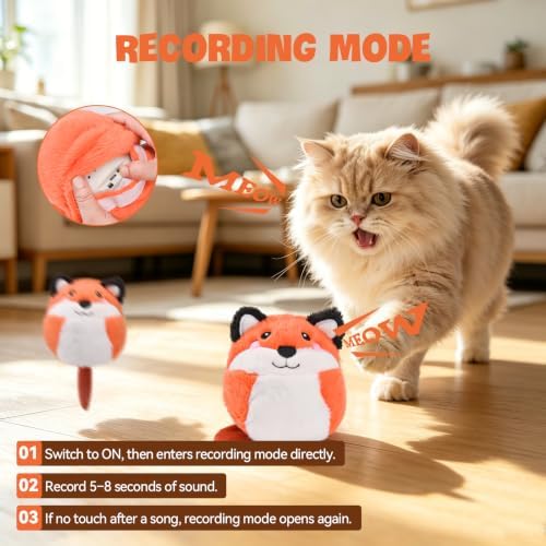 AUSCAT Interactive Moving Puppy/Cats Toys,Plush Bouncing Ball | Music & Recording | Rechargeable Self-Play Toys for Indoor Cats and Small Dogs to Keep Them Busy (Fox)