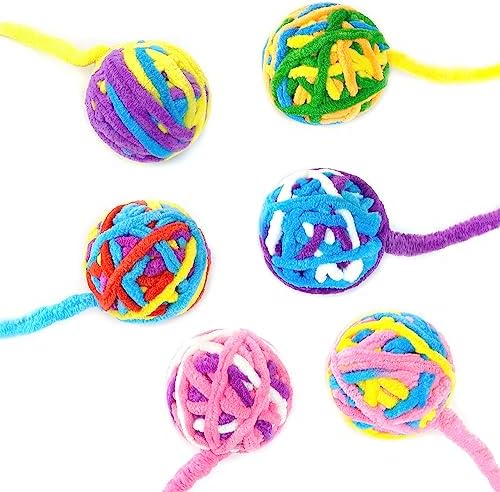 CHIWAVA 6PCS 20" Woolen Yarn Cat Toys Ball with Bell 2" Large Indoor Balls