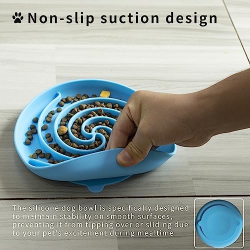 Bifeaw Slow Feeder Dog Bowls, Dishwasher Microwave Safe Silicone Puppy Puzzle Bowl with Non-Slip Design for Eating (Sky Blue)