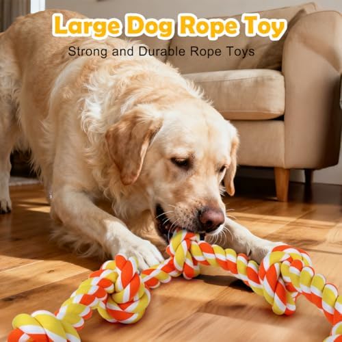 SZEE Dog Rope Toy for Large Dogs, 37 Inch 5 Knots, Halloween Pet Toys for Large Breeds, Tug of War Rope, for Energy Release & Boredom Relief (Yellow & Orange)