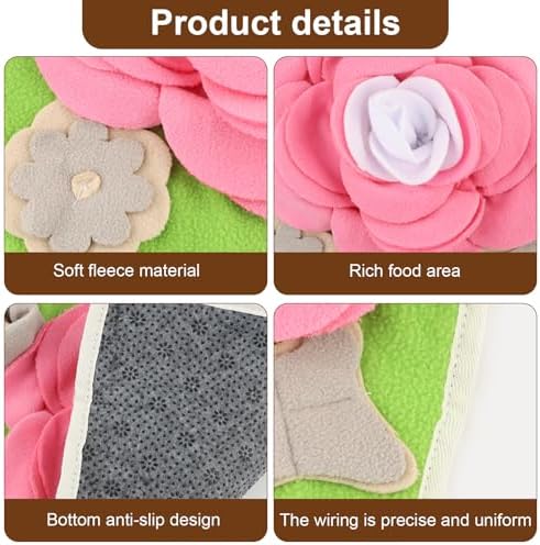 Rabbit Foraging Mat, Interactive Feed Game for Boredom, 13" × 13" Soft Pet Feeding Mat Toy for Rabbits, Guinea Pigs and Puppies, Includes Cleaning Brush & Stainless Steel Hook
