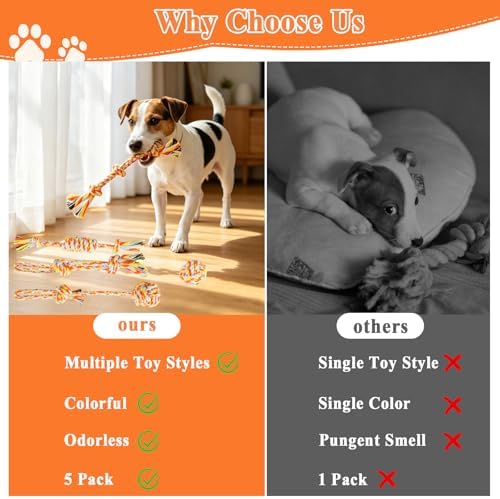 ASOCEA 5 Pack Cotton Rope Toys for Puppy Teething Small Dogs Orange