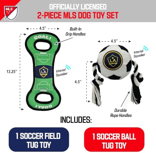 Pets First MLS LA Galaxy Soccer Field Tug Toy & Soccer Ball Rope Toy Set for Dogs - Officially Licensed Interactive Squeaky Rope Fetch & Chew Toys with Team Logo