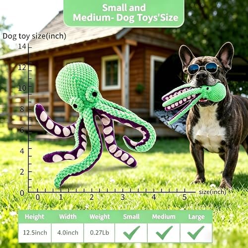 Octopus Squeaky Dog Toys- Soft Plush Interactive Chew Toy with Crinkle Tentacles，Plush Dog Toys with Soft Fabric for Small, Medium, and Dogs Daily Companionship,Boredom Relief & Training