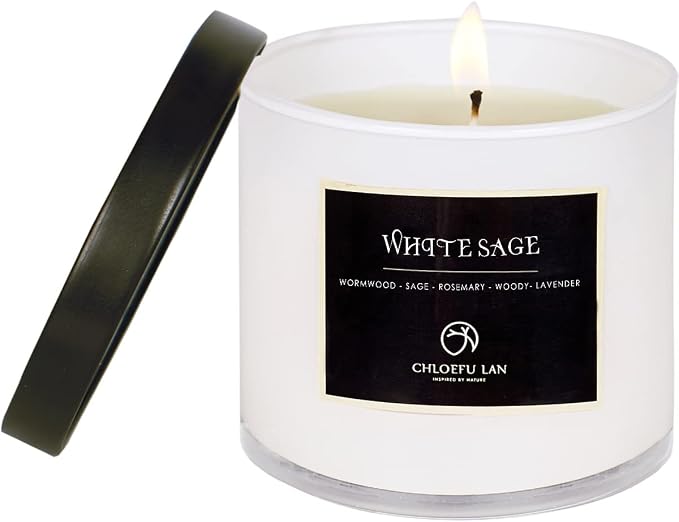 White Sage Candle for House Energy Cleansing and Chakra Healing-Relaxing Soy Scented Candles Gift for Women 7.1oz|45 Hour Long Lasting Glass Jar Candle Stress Relief