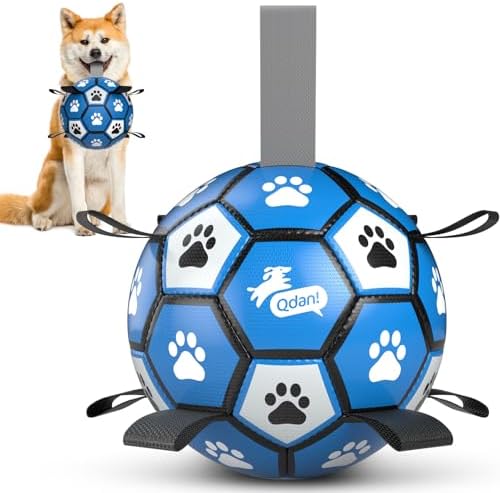 QDAN Dog Balls Toys, Soccer Ball with Straps, Herding Ball Toy, Puppy Toy