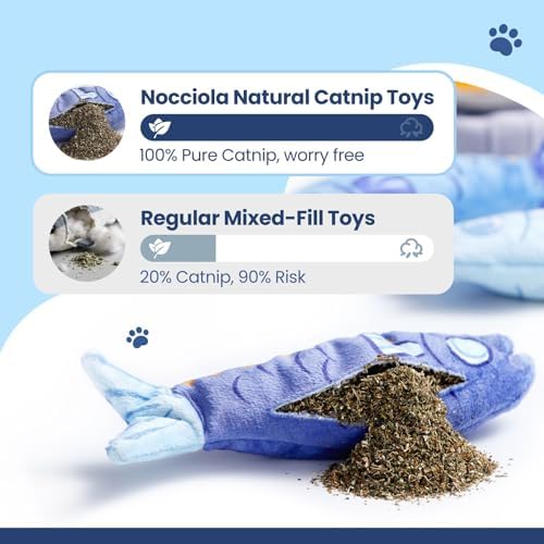Nocciola Sardines Catnip Toys for Indoor Cats - 3 Pack Cat Toys Fish with Pouch, Cat Nip Toys Cat Kicker Toy with Crinkle Paper, Interactive Cat Toy for Kitten Enrichment, Cat Gifts