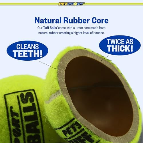 PetSport Giant Tuff Balls for Large Dogs, 4" Tennis Balls (3 Pack) - Extra Thick Natural Rubber, Non-Abrasive Felt, Non-Toxic, Durable Dog Fetch Toy for Aggressive Chewers, Won't Stain or Wear Teeth