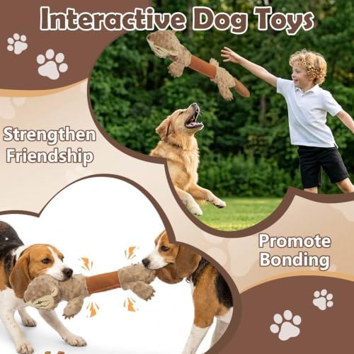 Squeaky Squirrel Dog Toy with 2 Treat-Hiding Pockets, Interactive Plush Tug Toy for Aggressive Chewers, Durable Crinkle Chew Toy for Small Medium Large Dogs