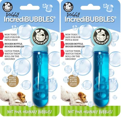 Pet Qwerks Incredibubbles Interactive Pet Toys - Long Lasting Edible Bubbles for Dogs & Cats - Peanut Butter Flavor - 38 ML, All Breed Sizes (Pack of 2)