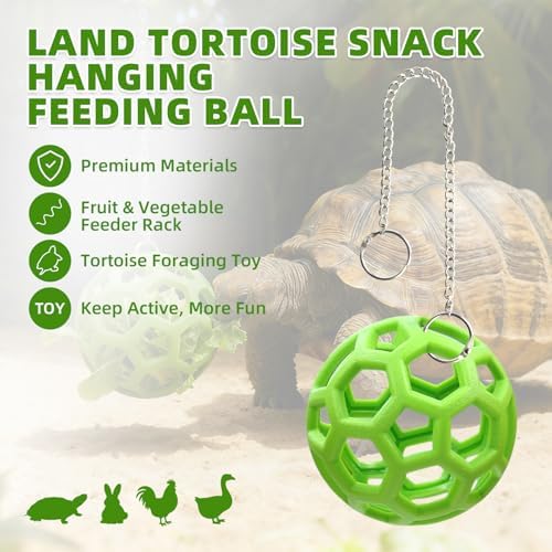 Turtle Foraging Feeder Ball with Hanging Chain – Turtles Feeding Toy, Interactive Reptile Toy for Aquatic Turtles and Tortoises, Fruit & Vegetable Holder for Box Turtle Habitat Accessories