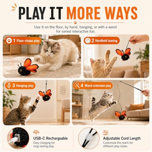 Smart Sensing Flapping Butterfly Toy Interactive Cat Teaser Toy，1pc B