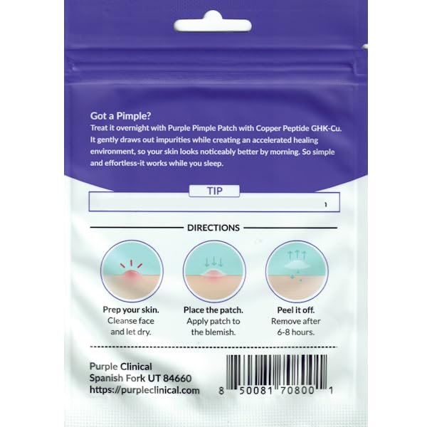 Purple Clinical™ Hydrocolloid Pimple Patches with GHK-Cu Copper Peptide Invisible Blemish Covers for Acne Treatment