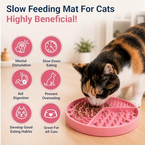 Large Size Cat & Dog Slow Feeder Puzzle Toy, Interactive Puzzle Feeder Bowl, Dog Lick Mat, Cat Food Puzzle, Pet Feeding Toy for Mental Stimulation, BPA Free Silicone, Dishwasher Safe (Pink)