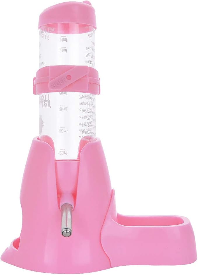 Guardians Hamster Water Bottle, Little Pet Automatic Drinking Bottle with Food Container Base Hut Hanging Water Feeding Bottles Auto Dispenser for Small Animals (125ml,Pink)