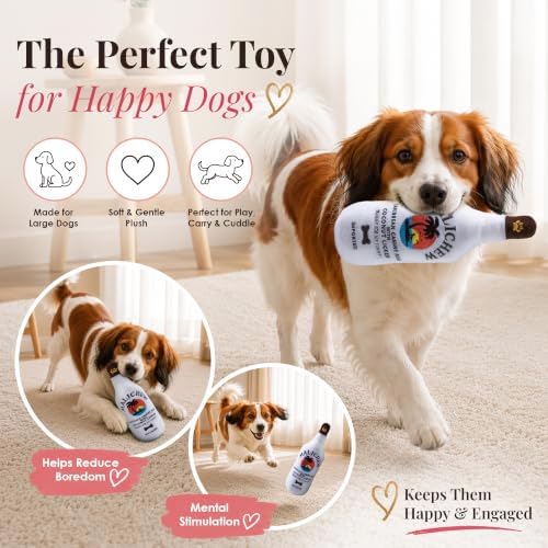 Dog Diggin Designs Malichew Rum Plush Dog Toy | Luxury-Inspired Parody Whisky Bottle Dog Toy with Squeaker, Soft Plush Novelty Dog Toy – Shaken, Not Stirred!