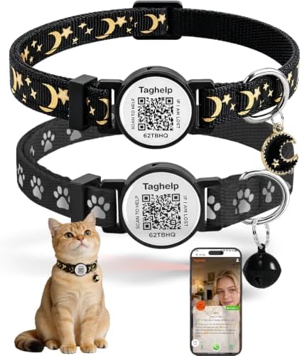 2 Pack QR Code Cat Collars with Bells & Reflective Strip - Breakaway Safety Buckle Adjustable 7.5-12.5 Inches for Kittens and Cats - Black Set with Emergency Contact Tag (Black)