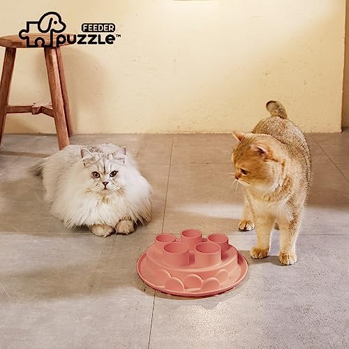 Puzzle Feeder Mat, Slow Feeder for Good Cat Eating Habits, Interactive Cat Toys, Pink