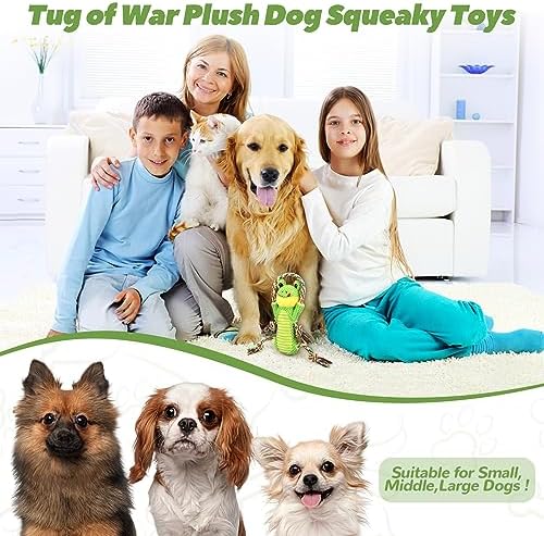 Letsmeet Plush Dog Toy with Crinkle Paper and Ropes - Small Interactive Puppy Toys for Medium to Large Dogs