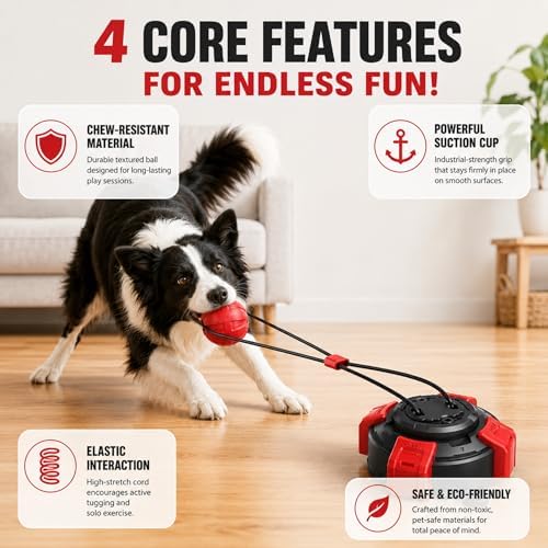 Dog Toys Upgraded Suction Cup Tug Dog Ball, Chew & Puppy TeethingToy Ball, Indoor & Outdoor Interactive Chew Toy for Aggressive Chewers