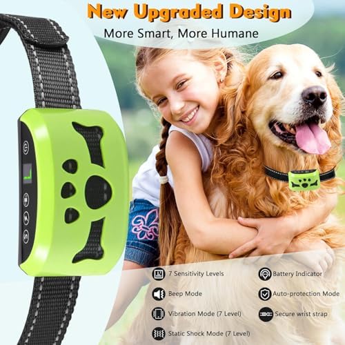 Dog Bark Collar, Smart Humane Anti Bark Collar with Recognition Chip | 7 Adjustable Sensitivity Levels, Beep & Vibration Training Modes, Waterproof Rechargeable No-Bark Collar for Small Large Dogs